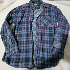 Casual Blue and Red Plaid Button-Down Shirt